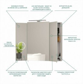 Дзеркальна шафа Sanwerk Everest Zoom 80х11,4 см без підсвічування ЛДСП сірий MV0000744