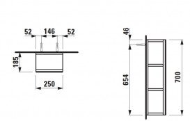 Дзеркальна шафка Laufen Base 25х18,5х70 см з відкритими полицями МДФ білий матовий H4029501102601
