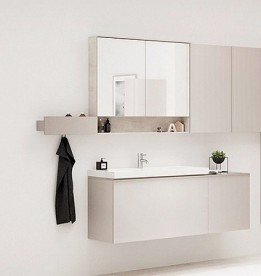 Зеркальный шкафчик подвесной Geberit Acanto 90х83 см с подсветкой две дверцы ДСП дуб мистик/меламин структура дерева 500.646.00.2