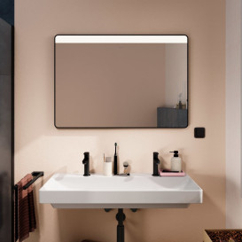 Дзеркало для ванної Hansgrohe Xarita Lite Q 100х70 см із горизонтальним LED-підсвічуванням чорний матовий 54959670