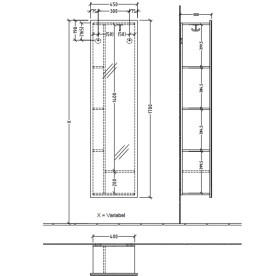 Зеркало для ванной Villeroy & Boch Subway 3.0 45х170 см с полками слева ДСП морской синий C59600VQ