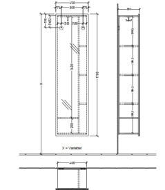 Зеркало для ванной Villeroy & Boch Subway 3.0 45х170 см с полками справа ДСП вулканический черный C59700VL