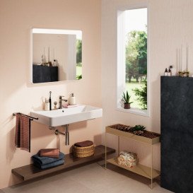 Дзеркало Hansgrohe Xarita Lite Q 80х70 см з горизонтальним LED-підсвічуванням та ІЧ-датчиком білий матовий 54971700