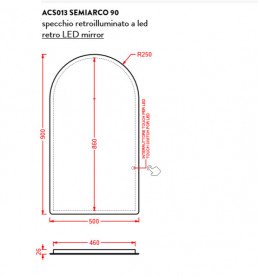 Зеркало в ванную комнату Artceram Arco 50х90 см с подсветкой ACS013