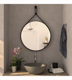 Дзеркало у ванну кімнату Ponsi Tondo Ø60 рама чорна екошкіра BESPEPTOND0060
