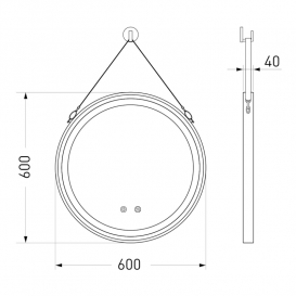 Зеркало в ванную комнату Volle 60 см с подсветкой диммером и подогревом черный 16-25-600B
