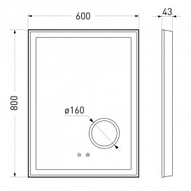 Зеркало в ванную комнату Volle 60х80 см подсветка/диммер/подогрев/линза 5X 16-13-600M