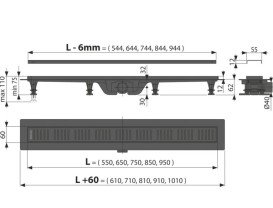 Жолоб водостічний AlcaPlast APZ10 950 мм з порогами решітка чорний мат APZ10BLACK-950M