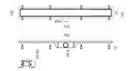 Жолоб водостічний Koller Pool Aqua 70 см з решіткою Duo під плитку ABS-пластик/нержавіюча сталь AQLD0700
