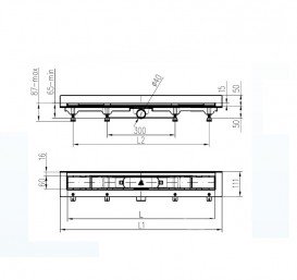 Жолоб водостічний МСН 350 мм з горизонтальним фланцем і чорної гратами Гармонія CH 350 H C