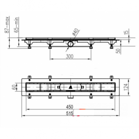 Жолоб водостічний МСН 450 мм з горизонтальним фланцем і матовою гратами Квадрати CH 450 SN 1