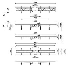 Желоб водосточный Styron с решеткой Drops 800 мм нержавеющая сталь STY-D-80