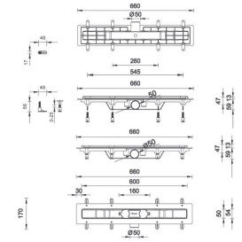 Желоб водосточный Styron с решеткой Line 600 мм нержавеющая сталь STY-Li-60