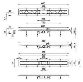 Жолоб водостічний Styron із решіткою під плитку Floor 800 мм нержавіюча сталь STY-F-80