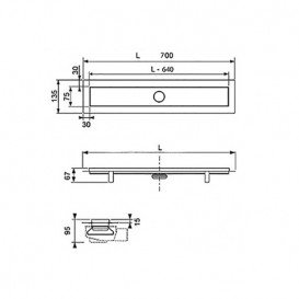 Желоб водосточный TECE TECElinus с двухсторонней решеткой 700 мм нержавеющая сталь 15103070