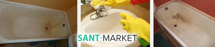 чистка загрязнений на поверхности ванн